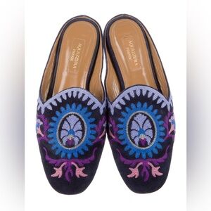 Aquazzura Women's embroidered mules, blue tones, size 6 (36)